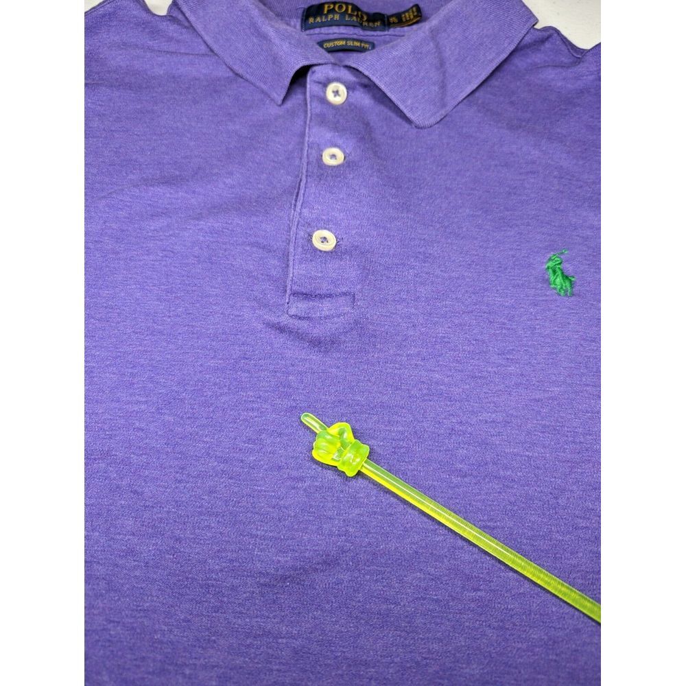 Polo Ralph Lauren Mens‎ XL Custom Slim Fit Purple Shirt Green Logo Short Sleeve - Picture 7 of 14